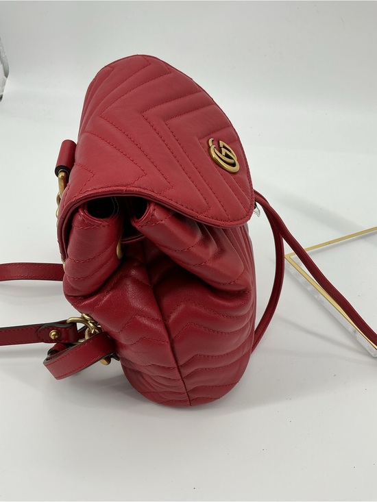 Gucci GG Marmont Mini Backpack Red Matelassé Leather Antique Gold Auth COA main image 4